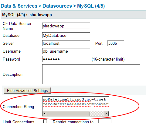 mysql connection string screenshot