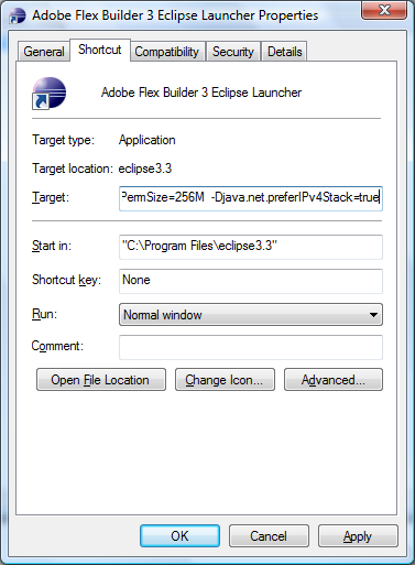 Flex 3 shortcut properties
